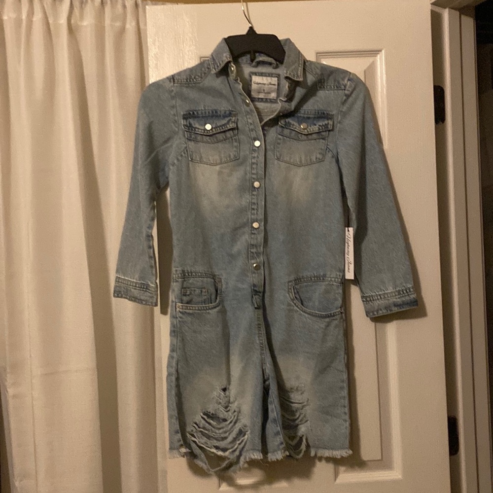 Distress, denim short jumpsuit